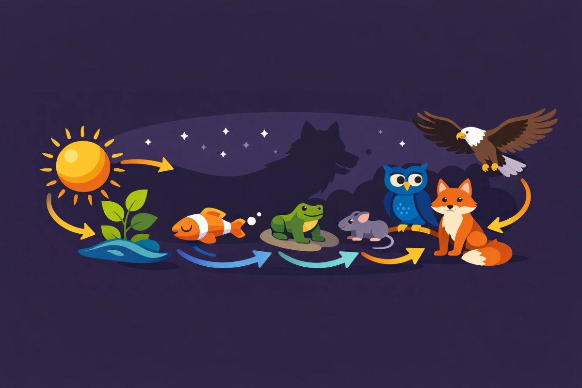 رحلة الطاقة عبر السلسلة الغذائية: من الشمس إلى المفترسات